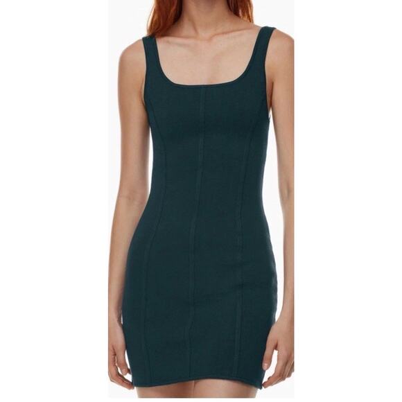 Aritzia Babaton Sculpt Knit Ribbed Mini Dress Size Large In Monarch Teal Bodycon - Picture 2 of 11